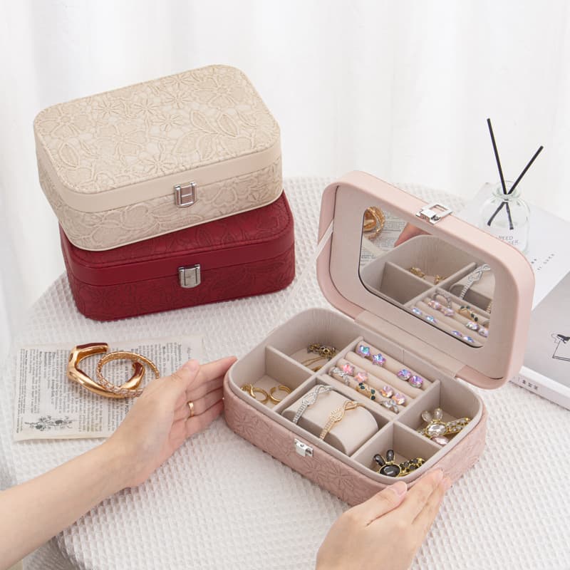 ジュエリーボックス 上品な花柄 布製アクセサリー収納ケース