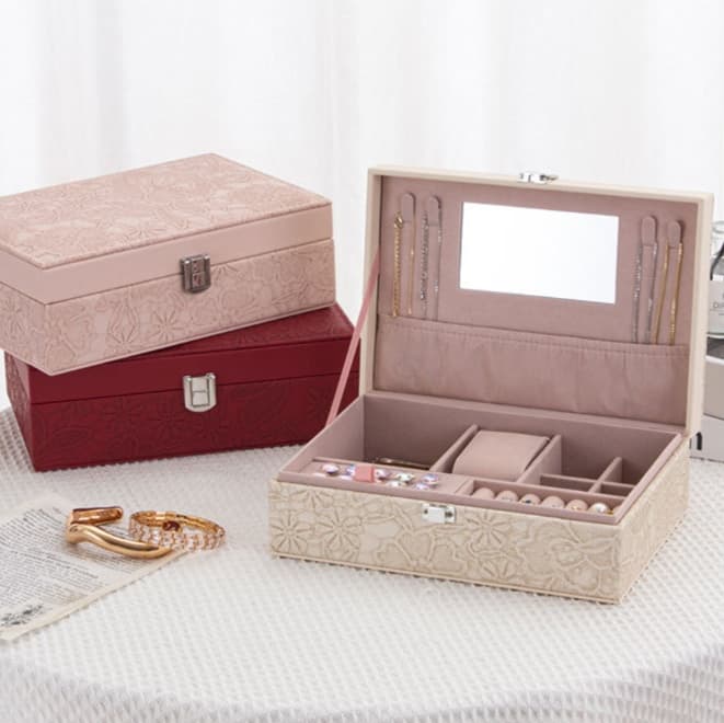 ジュエリーボックス 上品な花柄 布製アクセサリー収納ケース