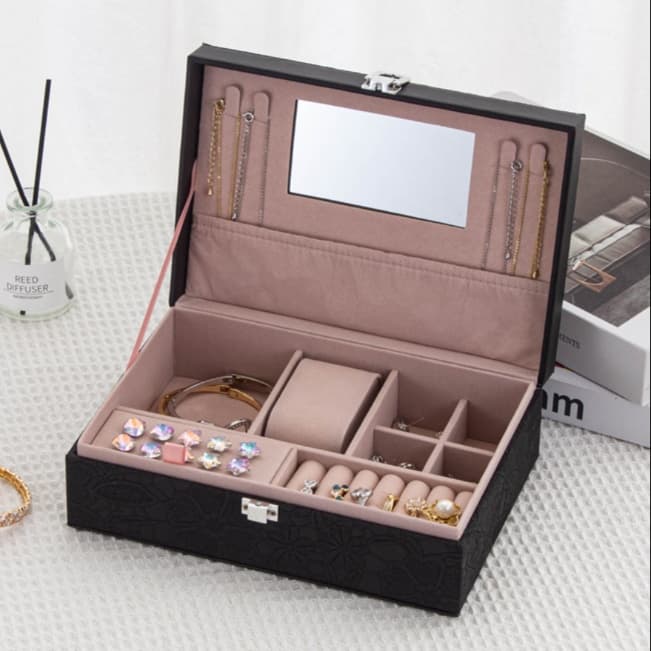 ジュエリーボックス 上品な花柄 布製アクセサリー収納ケース