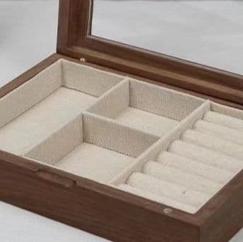 ジュエリーボックス 透明蓋付き木製仕切り収納ジュエリーボックス