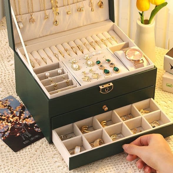 ジュエリーボックス 木製三段引き出し付き大容量ネックレス収納ジュエリーボックス