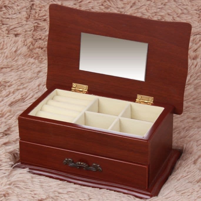 ジュエリーボックス 木製格調高い引き出し付きジュエリーボックス